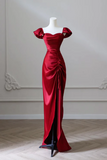 Satin Burgundy Long Prom Dress, Mermaid Burgundy Long Formal Dress HZ0509
