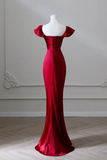 Satin Burgundy Long Prom Dress, Mermaid Burgundy Long Formal Dress HZ0509