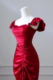 Satin Burgundy Long Prom Dress, Mermaid Burgundy Long Formal Dress HZ0509