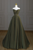 Line V Neck Satin Green Long Prom Dress, Green Long Formal Dress HZ0509