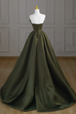 Line V Neck Satin Green Long Prom Dress, Green Long Formal Dress HZ0509