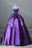 Line Sweetheart Neck Satin Purple Long Prom Dress, Purple Long Evening Gown HZ0509