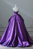 Line Sweetheart Neck Satin Purple Long Prom Dress, Purple Long Evening Gown HZ0509
