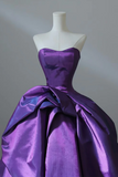 Line Sweetheart Neck Satin Purple Long Prom Dress, Purple Long Evening Gown HZ0509