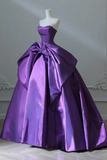 Line Sweetheart Neck Satin Purple Long Prom Dress, Purple Long Evening Gown HZ0509