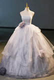 Tulle Floor Length Formal Dress, A Line Strapless Evening Party Dress HZ0509