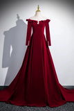 Line Wine Red Velvet Long Sleeves Low Back Prom Dress, Party Dress HZ0509