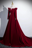 Line Wine Red Velvet Long Sleeves Low Back Prom Dress, Party Dress HZ0509