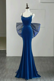 Velvet Blue Long Prom Dress, Mermaid Long Formal Dress HZ0509