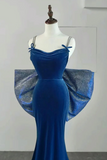 Velvet Blue Long Prom Dress, Mermaid Long Formal Dress HZ0509