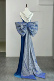Velvet Blue Long Prom Dress, Mermaid Long Formal Dress HZ0509