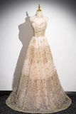 Tulle Sequins Floor Length Prom Dress, Shiny A Line Evening Party Dress HZ0509