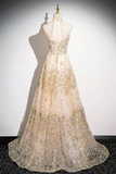 Tulle Sequins Floor Length Prom Dress, Shiny A Line Evening Party Dress HZ0509