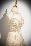 Tulle Sequins Floor Length Prom Dress, Shiny A Line Evening Party Dress HZ0509