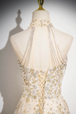 Tulle Sequins Floor Length Prom Dress, Shiny A Line Evening Party Dress HZ0509