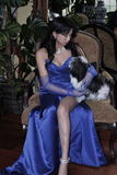 Satin Sweetheart Long Formal Dress, Blue Satin Prom Dress with Leg Slit HZ0509