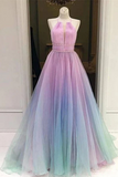 Neck Ombre Long Prom Dresses, Multi Color Long Formal Evening Dresses HZ0509