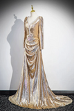 Sequins Long Prom Dress, Shiny V Neck Long Sleeve Evening Party Dress HZ0509
