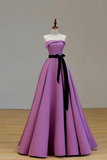Satin Scoop A Line Prom Dress, Purple Satin Party Dress Evening Dress HZ0509