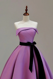 Satin Scoop A Line Prom Dress, Purple Satin Party Dress Evening Dress HZ0509