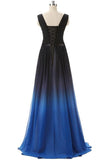 And Royal Blue Gradient Ombre Chiffon Back Up lace Prom Dresses HZ0509