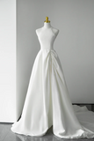 A Line Halter Backless Prom Dress, Simple White Evening Party Dress HZ0509