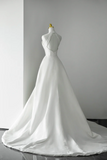 A Line Halter Backless Prom Dress, Simple White Evening Party Dress HZ0509