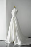 A Line Halter Backless Prom Dress, Simple White Evening Party Dress HZ0509