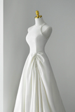 A Line Halter Backless Prom Dress, Simple White Evening Party Dress HZ0509