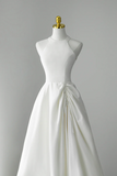 A Line Halter Backless Prom Dress, Simple White Evening Party Dress HZ0509