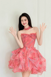 Floral Tulle Short Prom Dress, A Line Sweetheart Neck Party Dress HZ0509