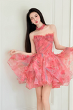 Floral Tulle Short Prom Dress, A Line Sweetheart Neck Party Dress HZ0509