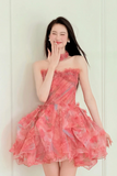 Floral Tulle Short Prom Dress, A Line Sweetheart Neck Party Dress HZ0509