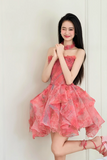 Floral Tulle Short Prom Dress, A Line Sweetheart Neck Party Dress HZ0509