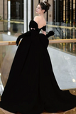 Velvet Off Shoulder Low Back Prom Dress with Bow, Evening Party Dress HZ0509