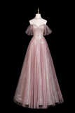 Pink Rhinestone Sequins Floor Length Prom Dresses, A Line Sweetheart Sleeveless Formal Dresses HZ0509