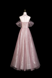 Pink Rhinestone Sequins Floor Length Prom Dresses, A Line Sweetheart Sleeveless Formal Dresses HZ0509