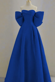 Line Royal Blue Satin Sweetheart Off Shoulder Party Dress, Prom Dress HZ0509