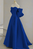 Line Royal Blue Satin Sweetheart Off Shoulder Party Dress, Prom Dress HZ0509