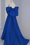 Line Royal Blue Satin Sweetheart Off Shoulder Party Dress, Prom Dress HZ0509