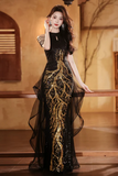 Sequins Halter Beaded Floor Length Party Dress, Long Prom Dress HZ0509
