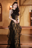Sequins Halter Beaded Floor Length Party Dress, Long Prom Dress HZ0509