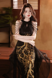 Sequins Halter Beaded Floor Length Party Dress, Long Prom Dress HZ0509