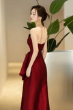 Red Strapless A Line Satin Floor Length Party Dress, Evening Dress HZ0509
