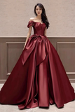 Red Satin Off Shoulder Prom Dress, Floor Length Party Dress HZ0509