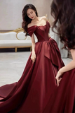 Red Satin Off Shoulder Prom Dress, Floor Length Party Dress HZ0509
