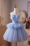 Blue Tulle Mini Party Gown, A Line Sweetheart Neck Homecoming Dress HZ0509