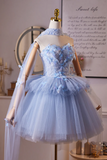 Blue Tulle Mini Party Gown, A Line Sweetheart Neck Homecoming Dress HZ0509