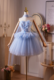Blue Tulle Mini Party Gown, A Line Sweetheart Neck Homecoming Dress HZ0509