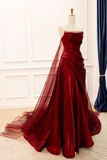 Line Organza Burgundy Long Prom Dress, Evening Dress HZ0509